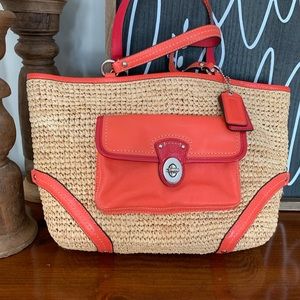 Coach leather/straw tote